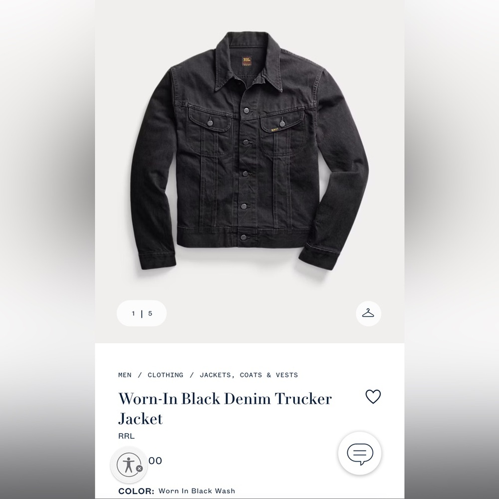 RRL Ralph Lauren Worn-In Black Denim Trucker Jacket XL